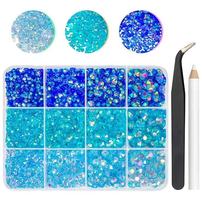 Transparent Blue Jelly Resin Rhinestones Bulk 3mm 4mm 5mm 6mm Flatback Aquamarine Stones for Crafting Royal Blue Sapphire AB Resin Gems Diamonds for Nails Eyes Face Makeup Tumblers DIY Crafts