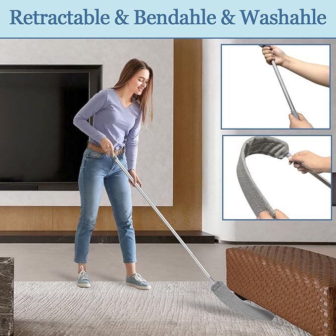 Retractable Gap Dust Cleaner, Feather Duster Set & 27-80 inch Extendable Long Handle, Retractable Duster Brush for Cleaning Under Appliances Sofa Couch Bed Refrigerator Furniture