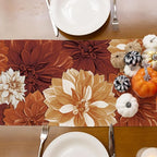 Vintage Orange Dahlia Flower Autumn Table Runner Fall Floral Burlap Table - Image 8