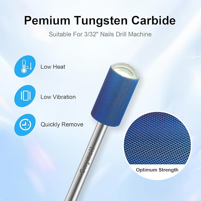 3/32" Large Barrel Smooth Round Top Tungsten Carbide Nail Drill Bit Safety Bit for Gel & Acrylic Removal, 2-Way Rotating Efile Tip, Salon Electric File Accessory (XXF Grit, Blue)