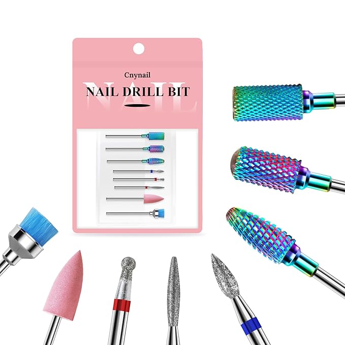 3/32'' Nail Drill Bits Set – 8pcs Tungsten Carbide & Diamond Bits for Acrylic, Gel & Cuticle Removal – Professional Electric Nail File Kit for Manicure, Pedicure – Home & Salon Use