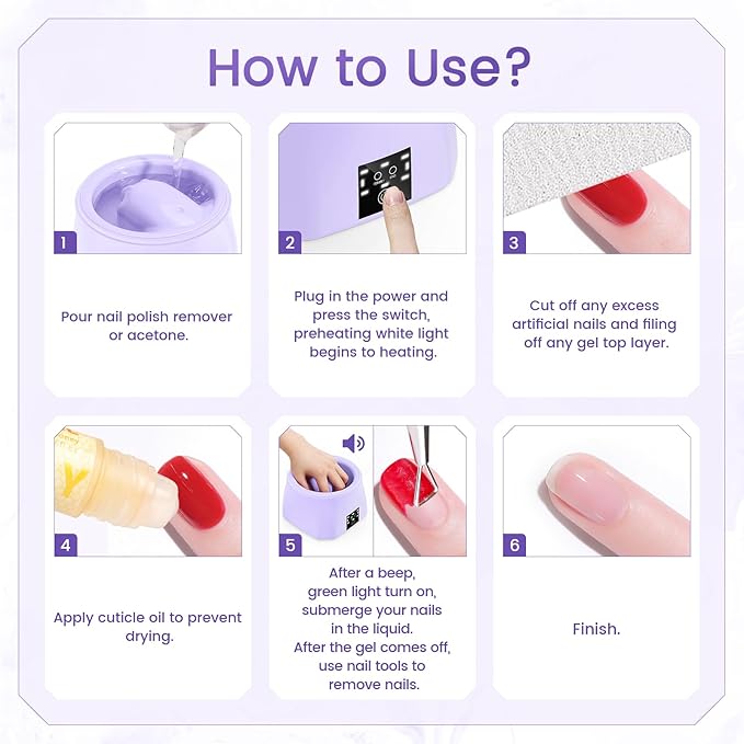 Yokilly Nail Soaking Bowl Heated: 50% Faster Nail Soak off Bowl for Women Nail Beginner - Electric Manicure Nail Bowl for Home Salon（Purple)
