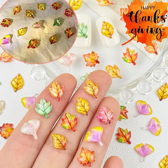 Thanksgiving Autumn Nail Charms and Gems 3D Fall Maple Leaf Nail Rhinestones Jewelry Supply Thanksgiving Maple Leaves Nail Charms for Women DIY Manicure Autumn Holiday Nails Decoration Supply