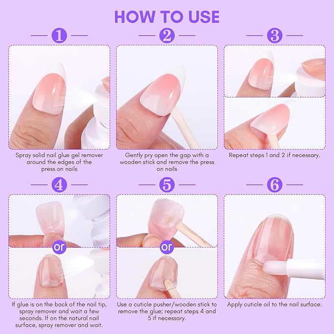 Makartt Nail Glue Remover for Press on Nails, 60ML Gentle Glue Remover for Solid Nail Glue Gel Non-Acetone Press on Nail Remover for Nail Tips, Nail Polish Remover with 5pcs Wooden Sticks
