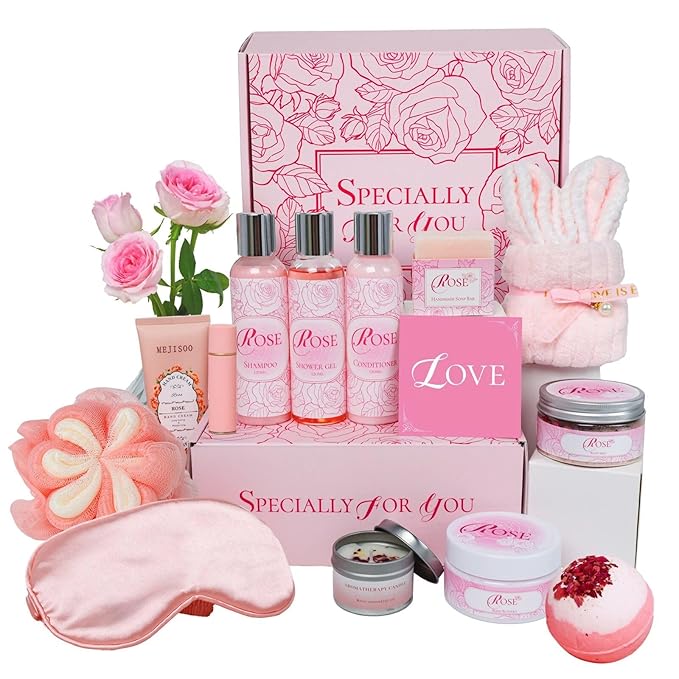 Spa Gifts for Women -15Pcs Self Care Set with Rose Bath & Body Essentials, Christmas/ Mothers Day/ Birthday/ Thinking of You Gifts Baskets Relaxing Spa Kit Self Care Package Thank You Box for New Mom