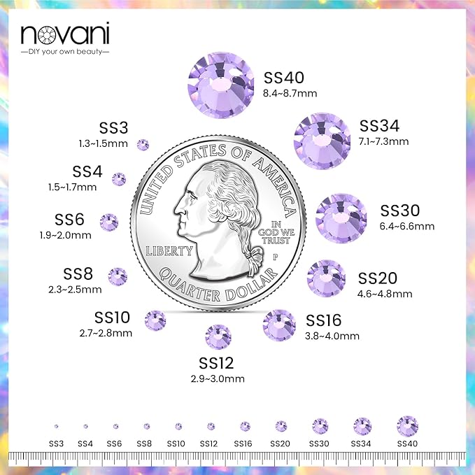 Novani Crystal Rhinestones, Flatback Loose Gemstones 1440pcs Glass Rhinestones for Clothes Shoes Crafts Makeup Nail Art and DIY Decorations(SS20, Lavender)