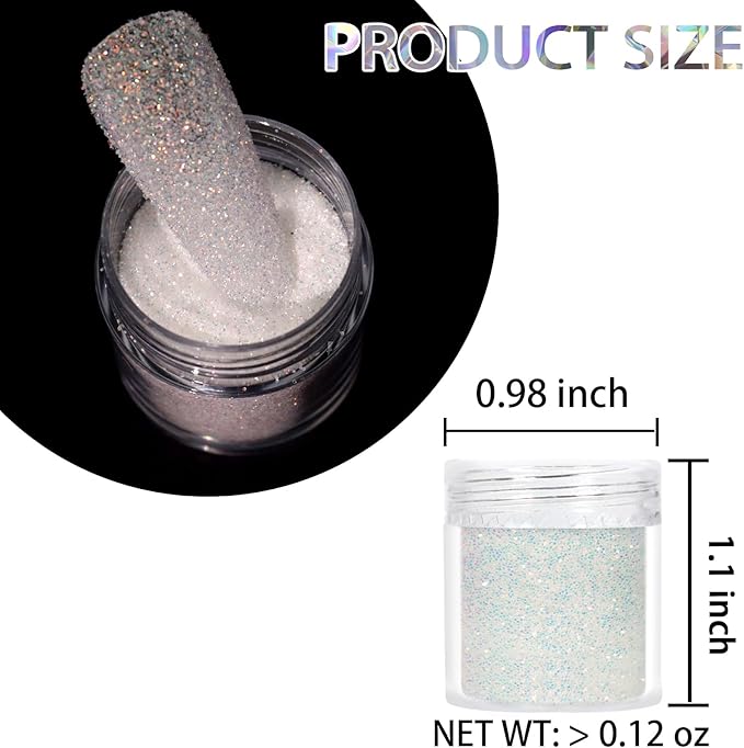 Laza White Nail Shimmer Snow Powder Diamond Dust Ultra-fine Sequins PET Flakes Pixie Sparkle Fairy Shiny Nail Art Decoration Sugar Glitter for French Manicure