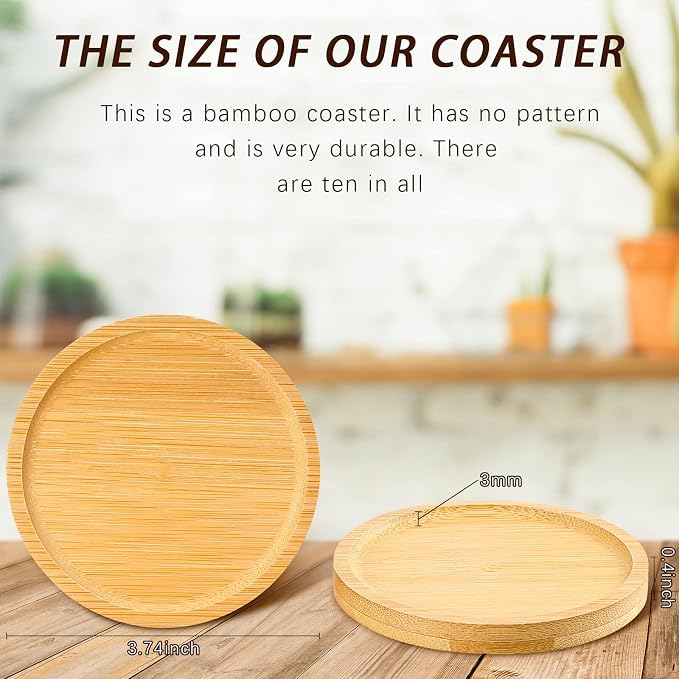 Patelai 10 Pcs Round Bamboo Coasters - Image 2