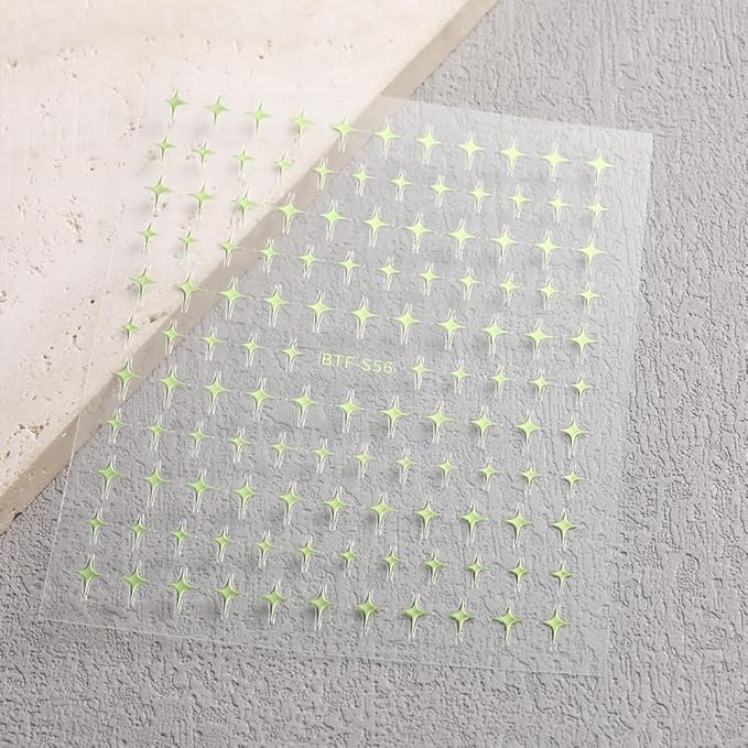 Nail Stickers - Blue Green Star Rhinestone, Minimalist Design, Self-Adhesive for Nail Art A Set of 2 Sheets