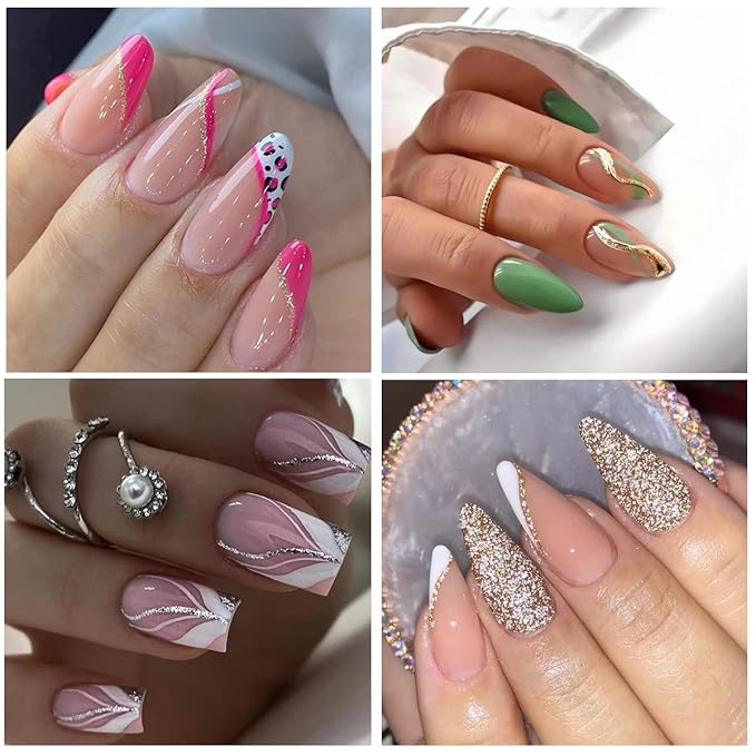 9 Sheets French Shining Line Nail Art Stickers 3D Glitter Wavy Stripe Nail Decals Metal Curve Stripe Lines Nail Art Supplies French Nail Tips for DIY Manicure Decoration for Women Girls Acrylic Nails