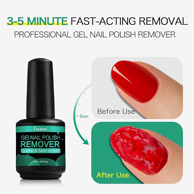 Gel Nail Polish Remover Kit with Tools, Quick Removal in 2-5 Mins, No Foil/Soaking Needed, Includes Cuticle Pusher & Nail File, No Acetone for Home DIY, Safe for Natural Nails