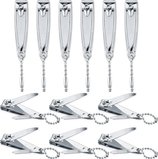 Bememo 12 Pcs Stainless Nail Clippers Set Fingernail Clippers and Toenail Cutter Tool Set, Men, Women, Elder, Home Travel Salon Care