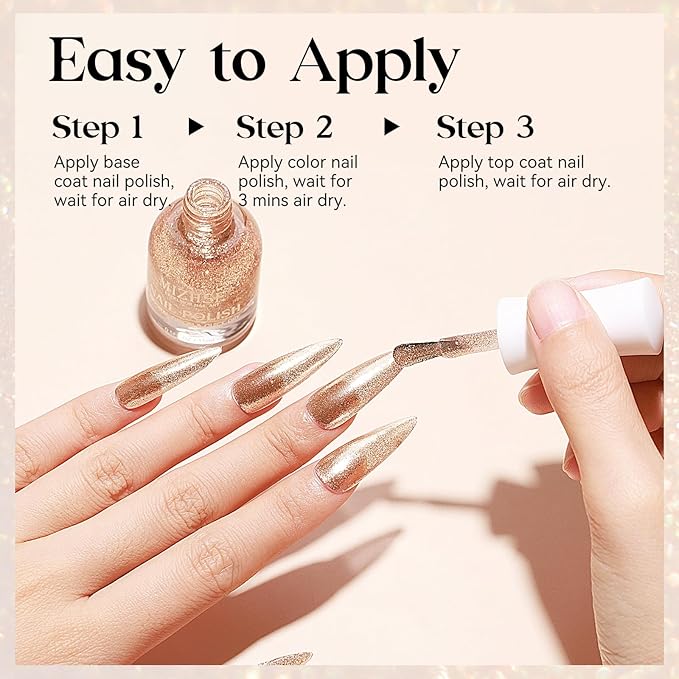 MIZHSE Quick Dry Glitter Nail Polish, Metallic Gold Nail Polish Air Dry Fast, 15 ml High Glossy Sparkle Shiny Shimmery Chrome Nail Pigment Water-based Nail Art Salon Manicure Home