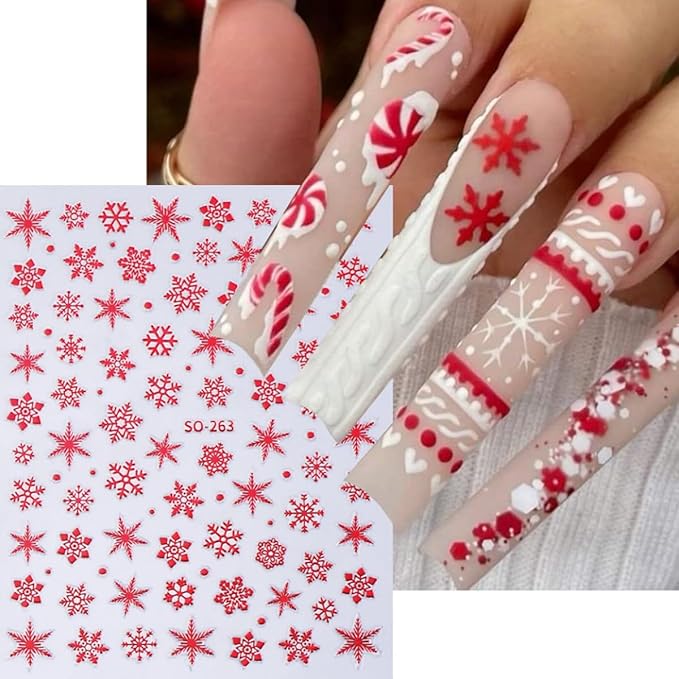 Christmas Nail Art Stickers Snowflake Nail Stickers for Nail Art 3D Self Adhesive Nail Decals Bronzing Gold Red White Laser Design Holographic Nail Sticker for Women Manicure Decor 5 Sheets