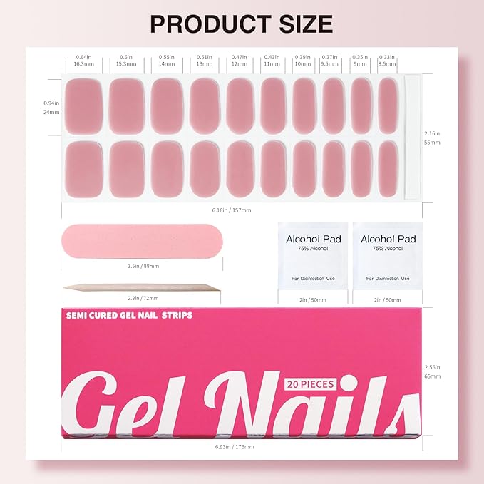 Semi Cured Gel Nail Strips, 20 PCS Gel Nail Stickers Work with UV Light, Salon Quality & Easy to Use - Coral Delight