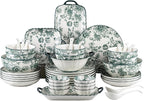 Ceramic Dinnerware Set, Floral Plates and Bowls Sets, Microwave & Dishwasher by FANGJING