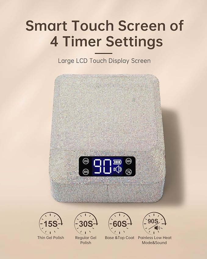 UV Nail Lamp, Rechargeable LED Nail Lamp Sparkly Gel Polish Light 4 Timer Setting Professional Quick Dry Curing Lamp with Display Auto Sensor for Salon & Home