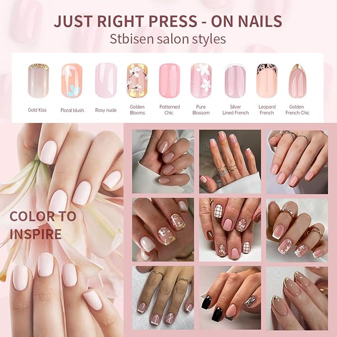 French Pink Press on Nails Short Oval, Summer Fake Nails with Sparkly Silver French Tips Designs, Glossy Gel Finish Acrylic Nails, Thick Reusable Glue on Nails Kit for Women, 24Pcs, Silver Blessing