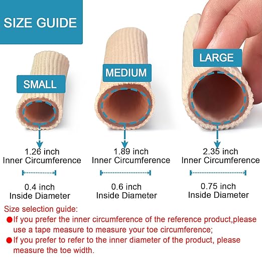5 Pack Cut Toe Tube Sleeves Made of Elastic Fabric Lined Silicone Toe Sleeve Protector for Stress Pain Relief Corn and Calluses Remover (Medium, 15cm Length)