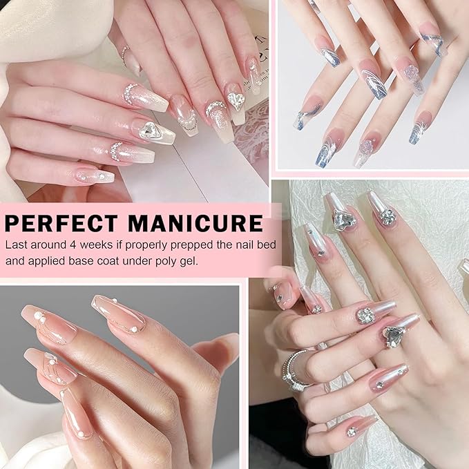 Poly Nail Gel Kit,10PCS Poly gel Nail Kit Starter Kit,Clear White Pink Builder Nail Gel,Kit De Poly gel Para Uñas Completo,with Slip Solution Dual Nail forms,Nail Clips for Poly Gel