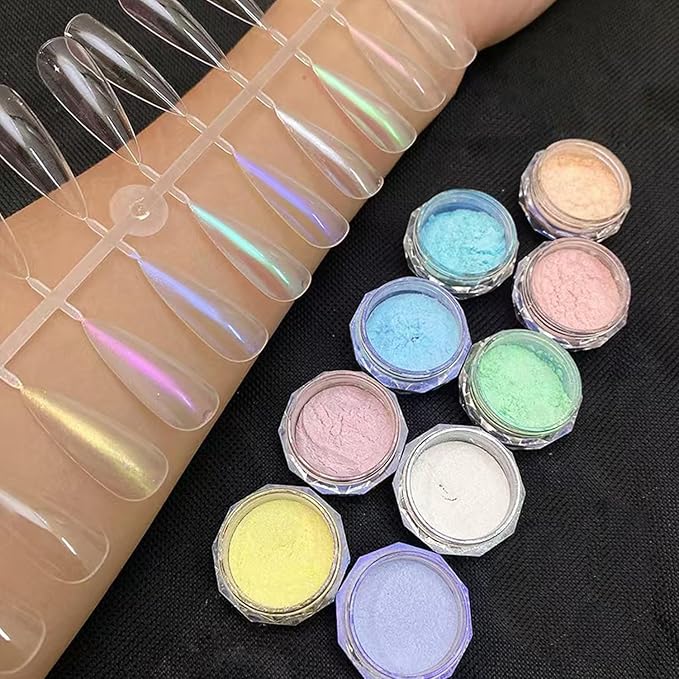 Nail Art Mirror Pigment Powder White Pearl Chrome Nail Powder Kit Holographic Shining Chrome Powder for Nails