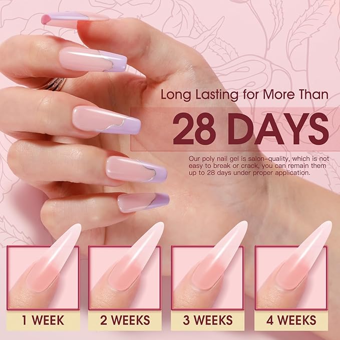 ROSALIND 2 oz Pink Poly Nail Gel, Peach Pink Poly Extension Gel for Nails Nature Color Builder Nail Strengthen Gel Poly Nail Art Design for Women