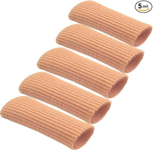 Chiroplax Toe Caps Sleeves Cushions Protectors Tubes Fabric & Gel Lining Finger Toe Separator for Bunion, Hammer Toe, Callus, Corn, Blister (Medium, 5 Pack)