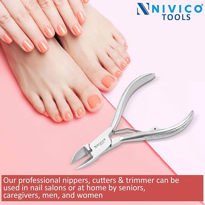 NIVICO Nail Cutter 4" - 10cm, Single Leaf Wire Spring - Professional Nail Clipper Printed Handle Satin Finish, Stainless Steel Nail Trimmer Single leaf Wire Spring for Manicure