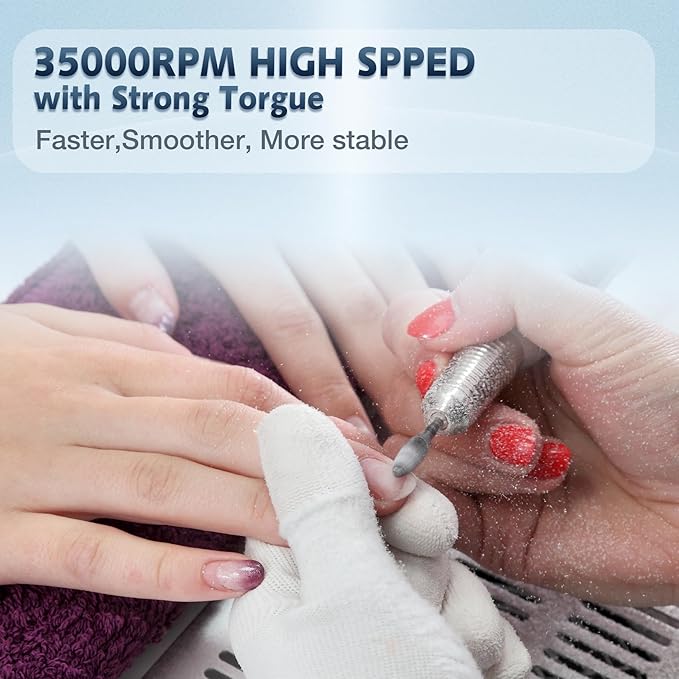 Nail Drill Professional, HoMove 35000RPM Portable Nail Drill Machine, Rechargeable Efile Nails Drill, Low Heat Electric Nail File for Acrylic Gel Nails[Grey]