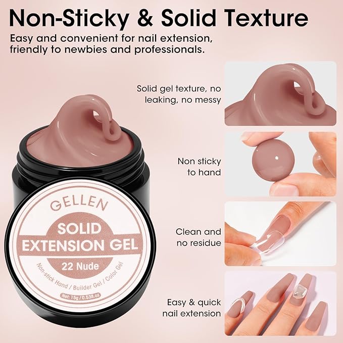 Gellen Nude Brown Solid Builder Gel for Nails, Non Sticky Buildergel for Extension Nails, 8 in 1 Multifunctional 3D Sculpting Gel for Nail Art