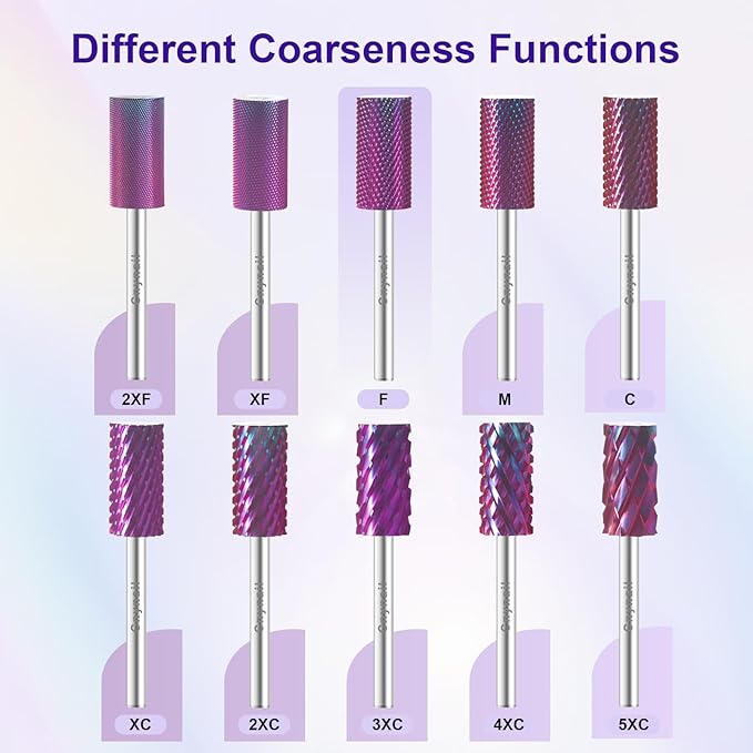 3/32" Large Barrel Bit Tungsten Carbide Nail Drill Bit Safety Bit for Gel & Acrylic Removal, 2- Way Rotating Efile Tip, Salon Electric File Accessory (F Girt, Purple)