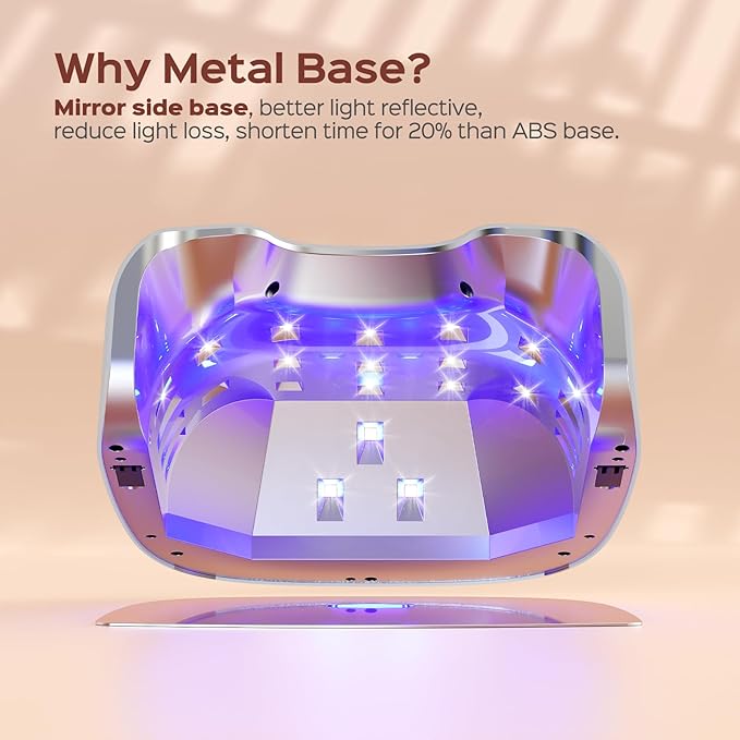 BOLASEN Cordless Rechargeable UV Nail Lamp - UV Light for Gel Nails with Metallic Reflector & Metal Base, 54W Portable Wireless LED Nail Dryer, Professional Curing Lamp for Salon, Silver Glitter