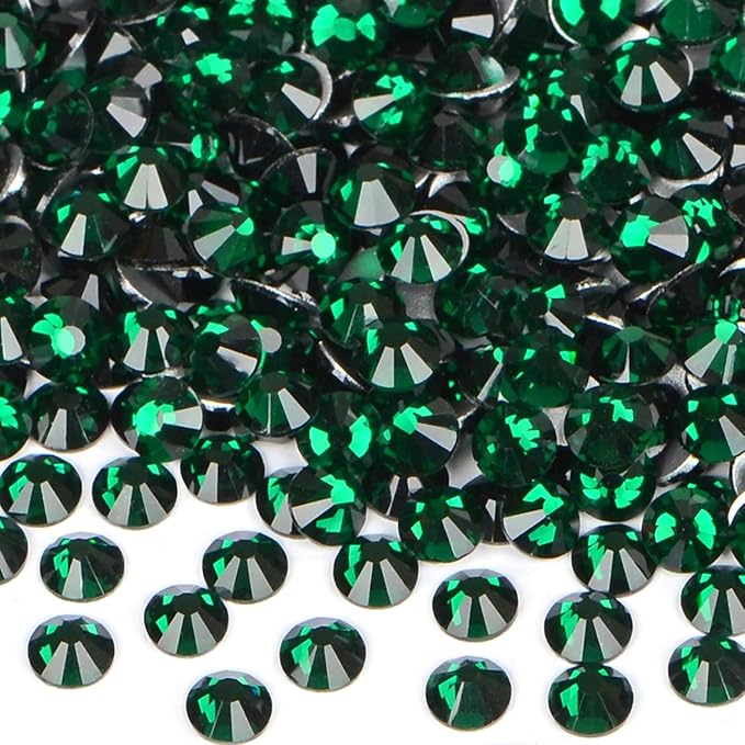 1440PCS Art Nail Rhinestones Non Hotfix Glue Fix Round Crystals Glass Flatback for DIY Jewelry Making with one Picking Pen (ss12 1440pcs, Emerald)