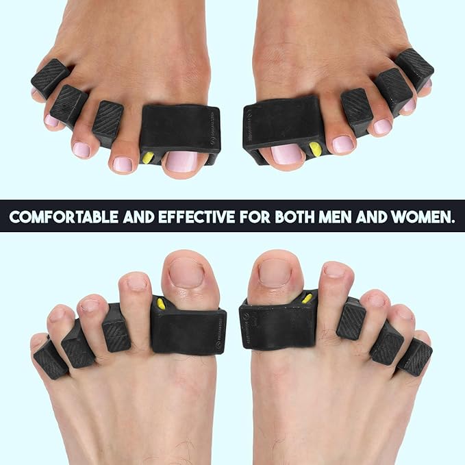 APEX Adjustable Toe Separators, Spreaders, Spacers, Straightener to Correct Toes for Men and Women, Bunion Corrector, Plantar Fasciitis, 50% Thicker, 2 Pairs, S/M and Large, Black