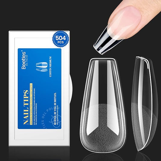 Beetles Coffin Medium Nail Tips - 504 Pcs Easy Press On Nails, Matte Finish, Pre-Shaped for Gel Art Polish