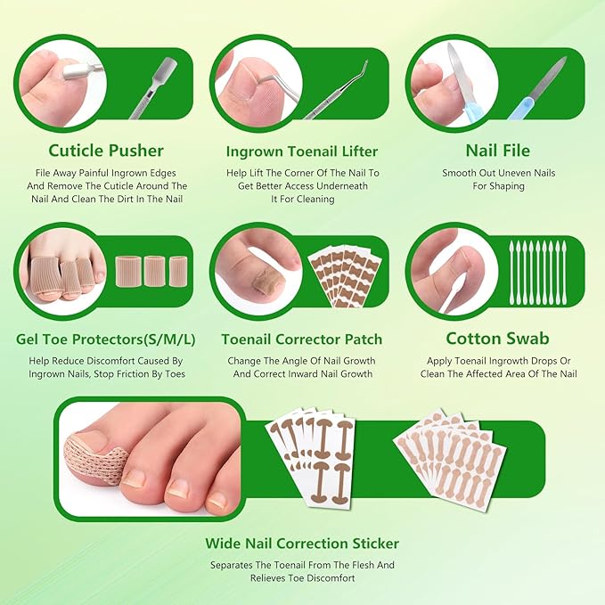 Ingrown Toenail Removal Kit - Professional Ingrown Toenail Treatment Tool Includes Ingrown Toenail Corrector Drops, Corrector Patch, Toenail Clipper, Nail File Lifter Pedicure Tools At Home