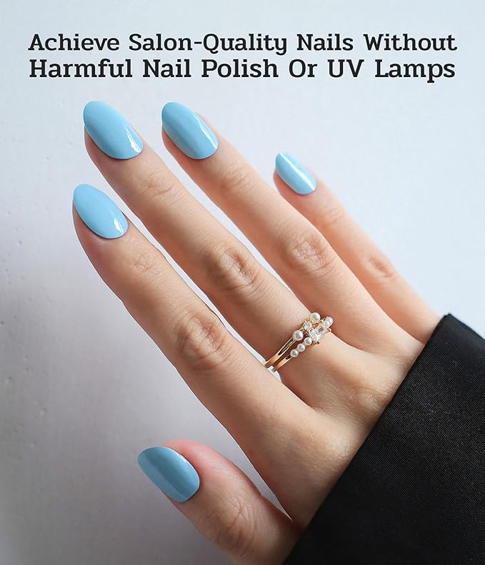 Nail Polish Strips - 22 Pcs Salon Quality Gel Nail Stickers - Long Lasting Wraps (Explorer Blue)