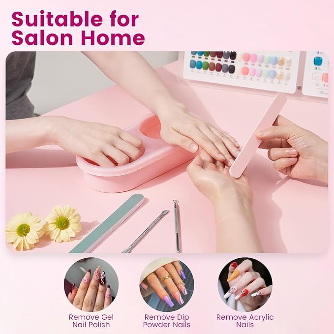 Quaferen Dual Nail Soaking Bowl: 3nd Generation 2-in-1 Manicure Bowl Acetone Proof for Women, Time-Saving Soak Off Gel Nail Polish Dip Powder Acrylic Removal Kit for Salon Home (Normal Size, Pink)