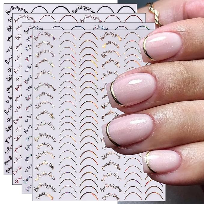 JMEOWIO 9 Sheets French Tip Line Nail Art Stickers Decals Self-Adhesive Pegatinas Uñas Colorful Nail Supplies Nail Art Design Decoration Accessories