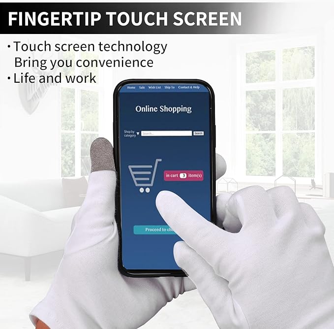 Sibba 2 Pairs Touch Screen Moisturizing Gloves White Cotton Moisturizing Gloves Overnight Bedtime Heal Eczema Sleeping Lotion Hand Spa Treatment Gloves Repair Rough Cracked Dry Chapped Hands Skin