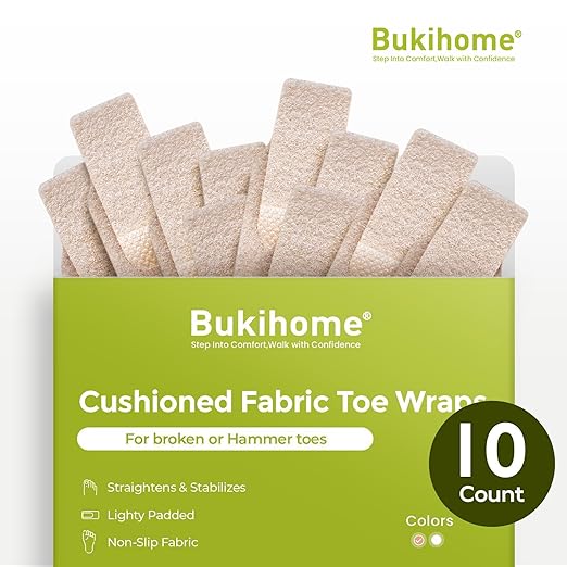 Bukihome Hammertoe Corrector - 10 Pack Toe Straighteners - Broken Toe Wraps - Realign Bent, Curled, Crooked, Claw, Hammer Toes - Toe Corrector Splints for Men and Women (Large, Beige)