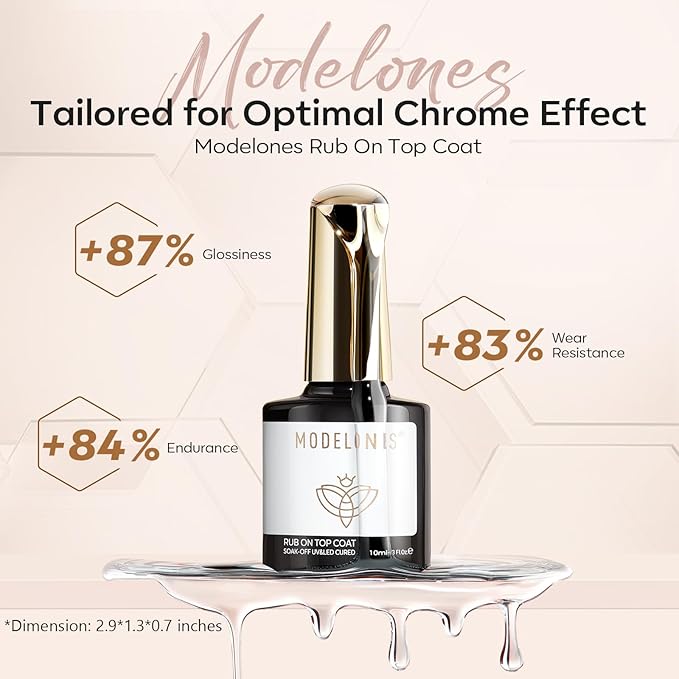 modelones Gel Top Coat for Chrome Nail Powder, Clear Mirror Shiny Chrome Top coat No Wipe Long Lasting Soak Off Nail Lamp High Gloss Chrome Top Coat Gel Nail Polish for Home DIY and Nail Salon