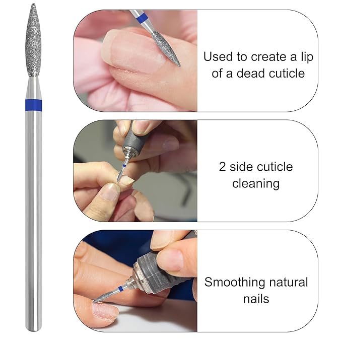 Cuticle Nail Drill Bit, Nail Drill Bits Professional Diamond Bits for Nails Nail Buffer Bit Nail Trimer, Under Nail Cleaner Cuticle Remover Nail Prepare, Nail Supplies for Nail Techs (Medium)