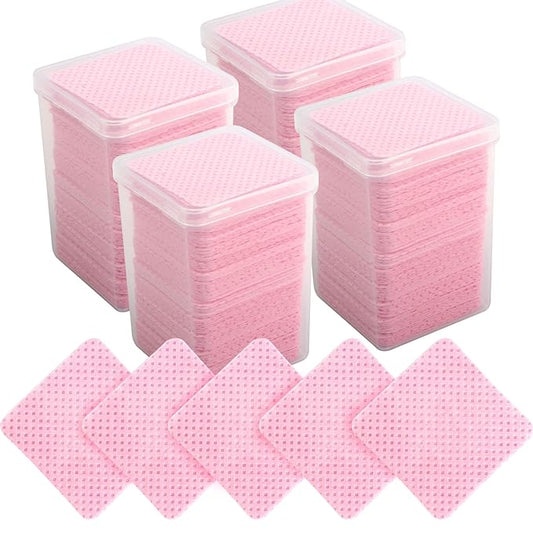 800 PCS Lint Free Nail Wipes Eyelash Extension Glue Wipes Absorbent Soft Super Non-Woven Fabric Lash Glue Wipes Nail Polish Remover Wipes for Lash Extension Supplies（Pink