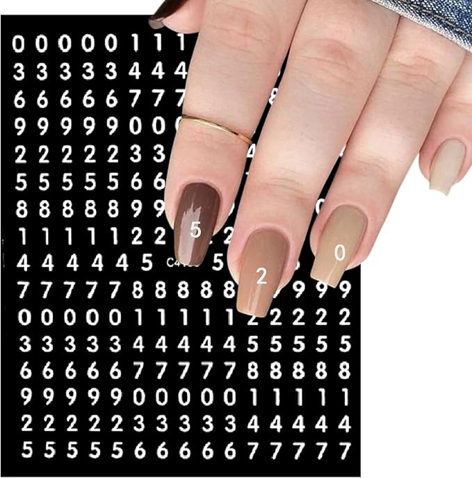 8 Sheets Holographic Digital Letter Nail Art Stickers 3D Self-Adhesive Black and White Letter Nail Stickers Gold and Silver English Characters Design Nail Supplies Women DIY Nail Art Decoration