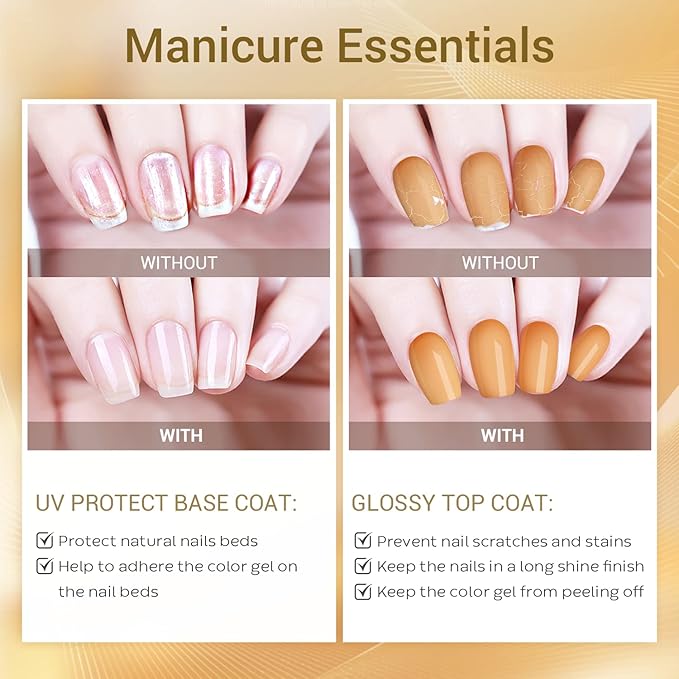 modelones Matte Gel Top Coat No Wipe Top and Base Coat, 3 Pcs Velvet Matte Glossy Shine Clear Effect Soak Off Nail Lamp Long Lasting Fall Gel Polish Base Top Coat for Home Salon Nail Art Use