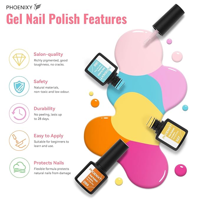 PHOENIXY 51 PCS Gel Nail Polish Kit with U V Light, 35 Colours Gel Polish with 5 Pcs Base Top Coat Manicure Starter Nail Polish Set Gifts for Women ST9012