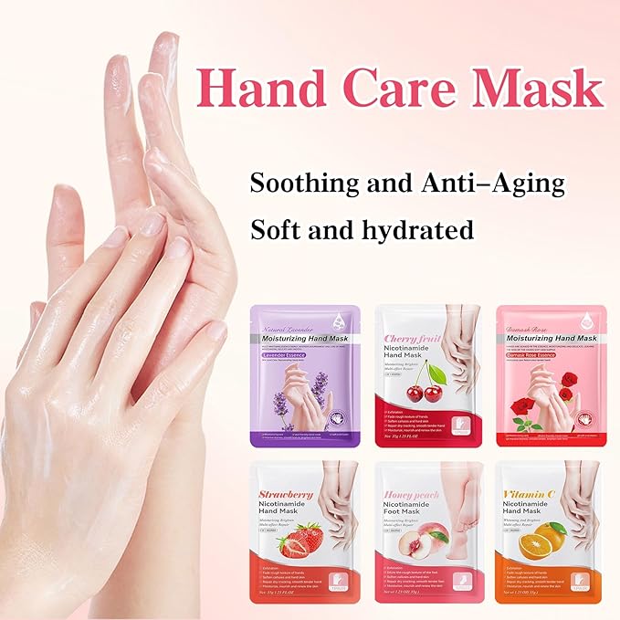 6 Pcs Hand Masks Moisturizing Glove, Hydrating Hand Mask for Dry cracked Hands, Exfoliating Collagen Gloves for Smooth Hands, Smooth Exfoliating Hand Peeling Mask