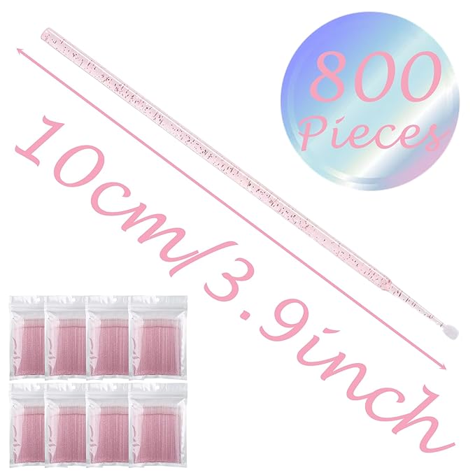 800 Pieces Microswabs for Eyelash Extensions, 10CM Lash Cotton Swabs, Microfiber Wands Brush for Lash Removal, Clean Mascara (Simple Packaging)-(Crystal Pink)