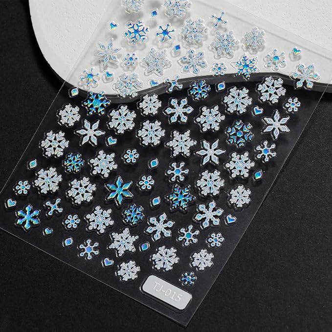 Snowflake Nail Stickers 5D Embossed Laser Christmas Snow Nail Art Stickers Self-Adhesive Pegatinas Uñas Xmas Snow Designs Holiday Winter Nail Decals Nail Art Supplies for Women Girls Acrylic Nails